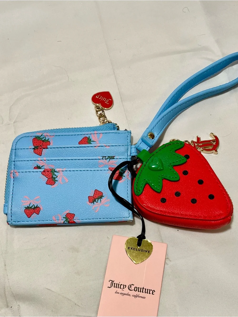 Juicy Couture Card Holder with Strawberry Zipper Pouch & Charms 🍓Exclusive Line